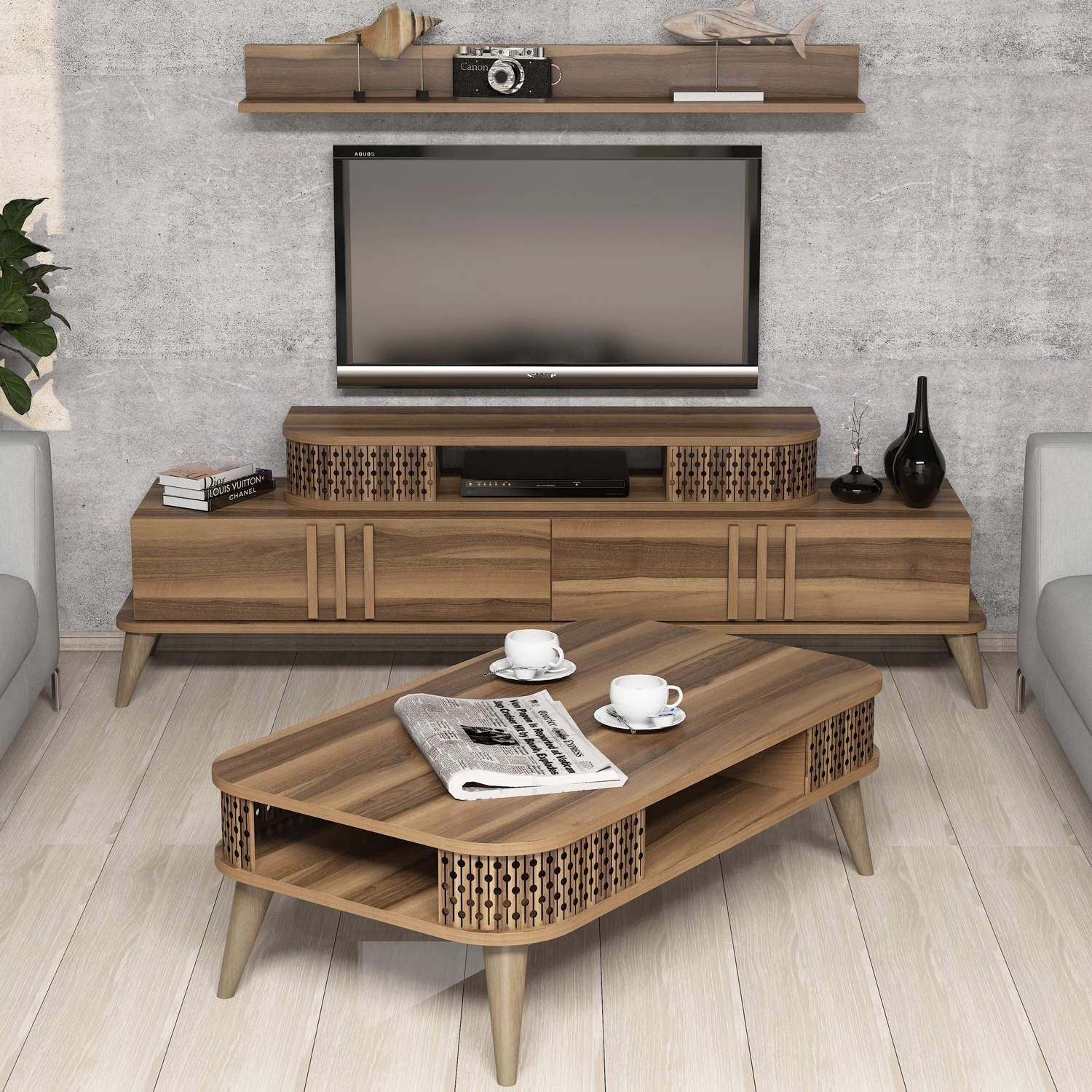 Set mobiljesh për dhomë dite, ngjyrë arre, Eylül