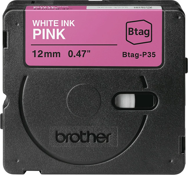 Shirit etikete Brother P-touch Btag-P35, 12mm x 4m, bardhë në rozë