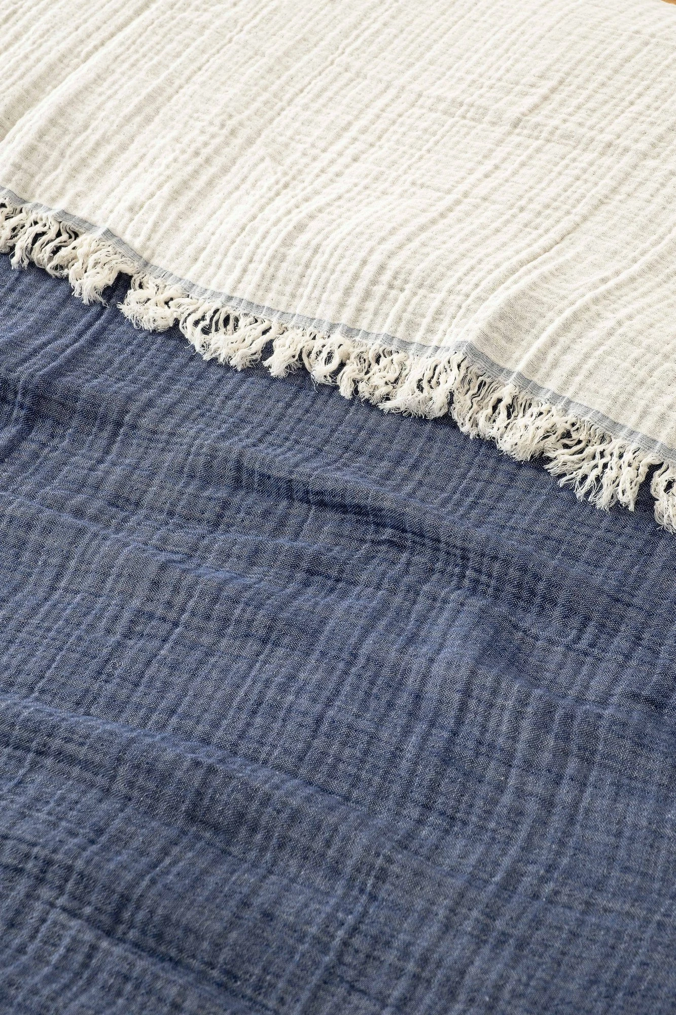 Mbulesë dyshe për shtrat, muslin, ngjyrë e kaltër e errët, 170x250cm