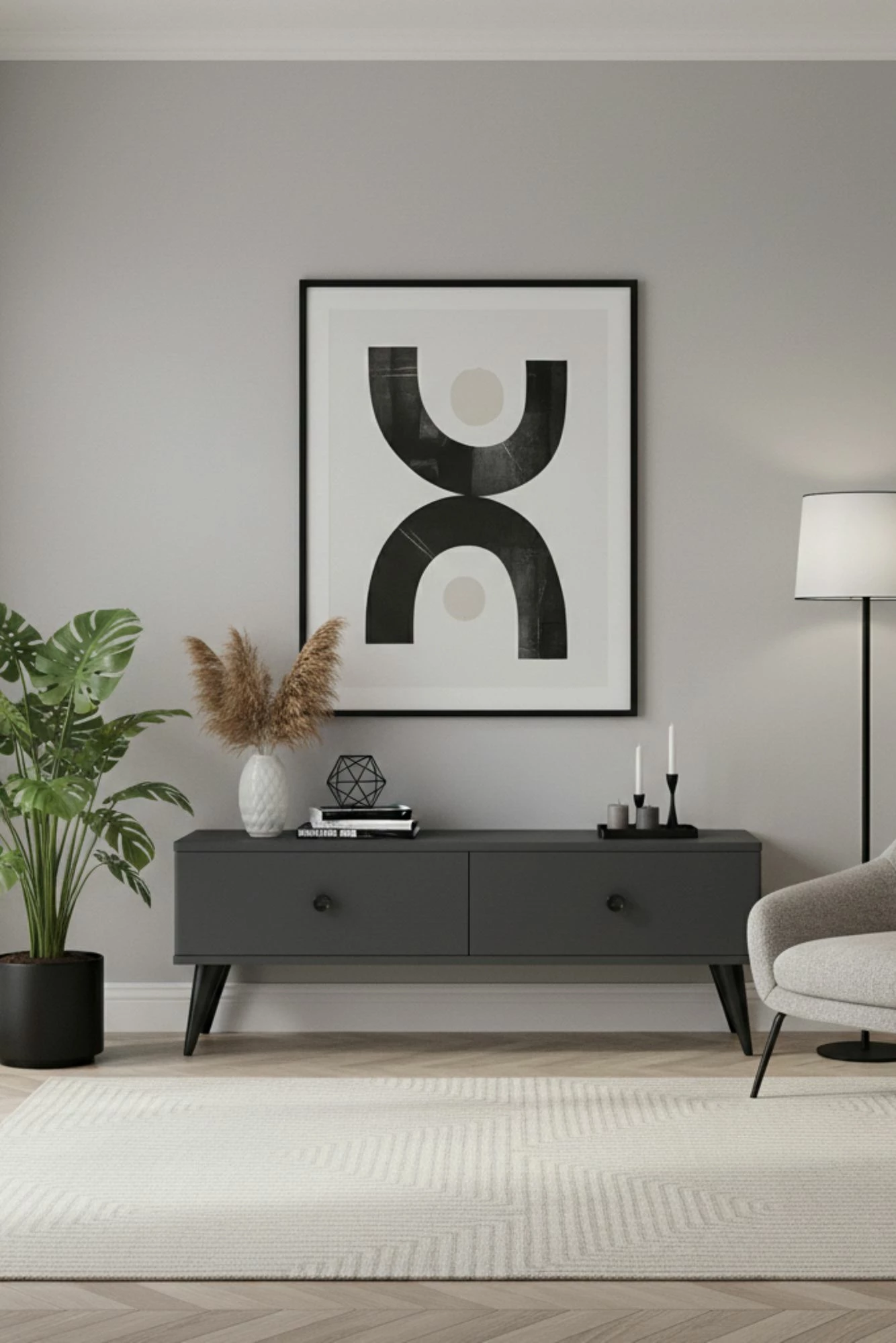 Komodë TV Mona 120, ngjyrë antracit, Skye Decor