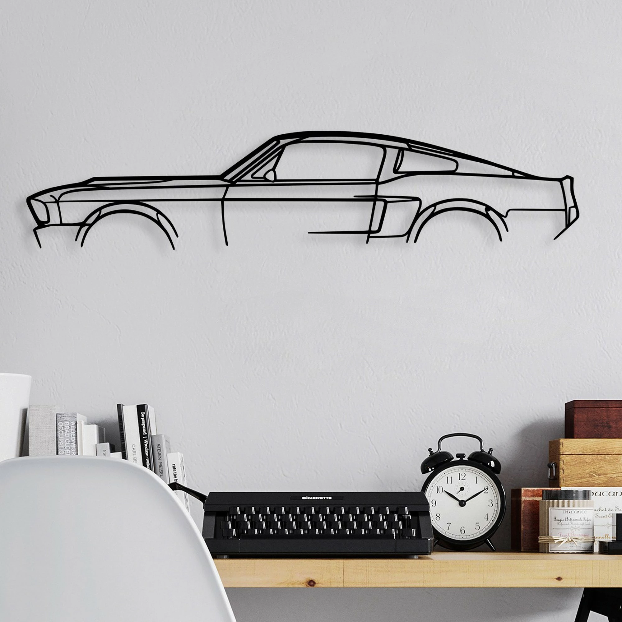 Aksesor dekorativ metalik për mur, siluetë Ford Mustang Shelby GT500, 70x15cm