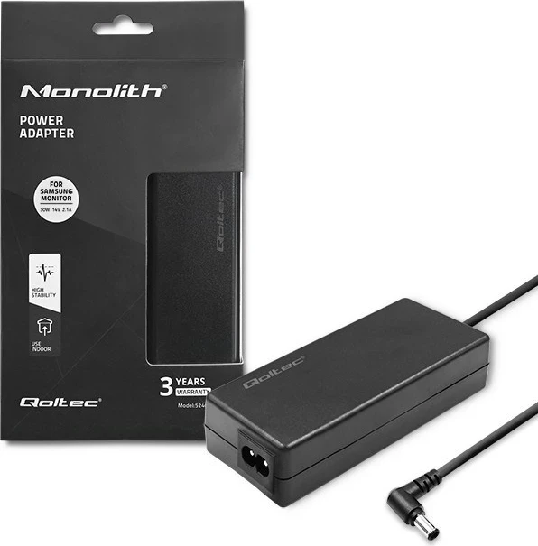 Qoltec 52400 Përshtatës i rrymës për monitor Samsung 30W | 14V | 2.1A | spina 6.5*4.4 | + kabllo rryme