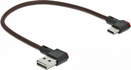 Kabllo USB DeLOCK EASY-USB 2.0, USB-A në USB-C, 0.2 m, këndore majtas/djathtas, e zezë