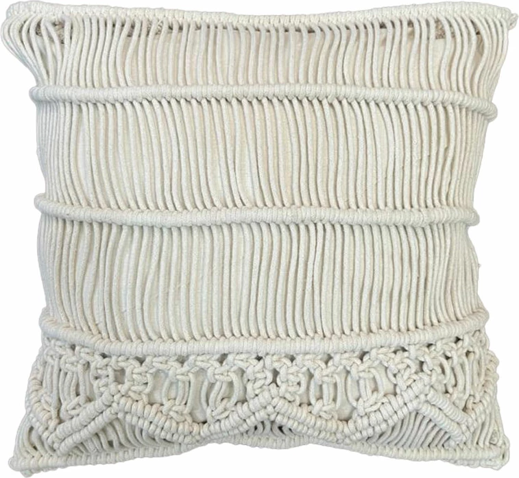 Jastëk dekorativ Harsha, makrame, pambuk-poliester, 45x45cm, ngjyrë fildishi