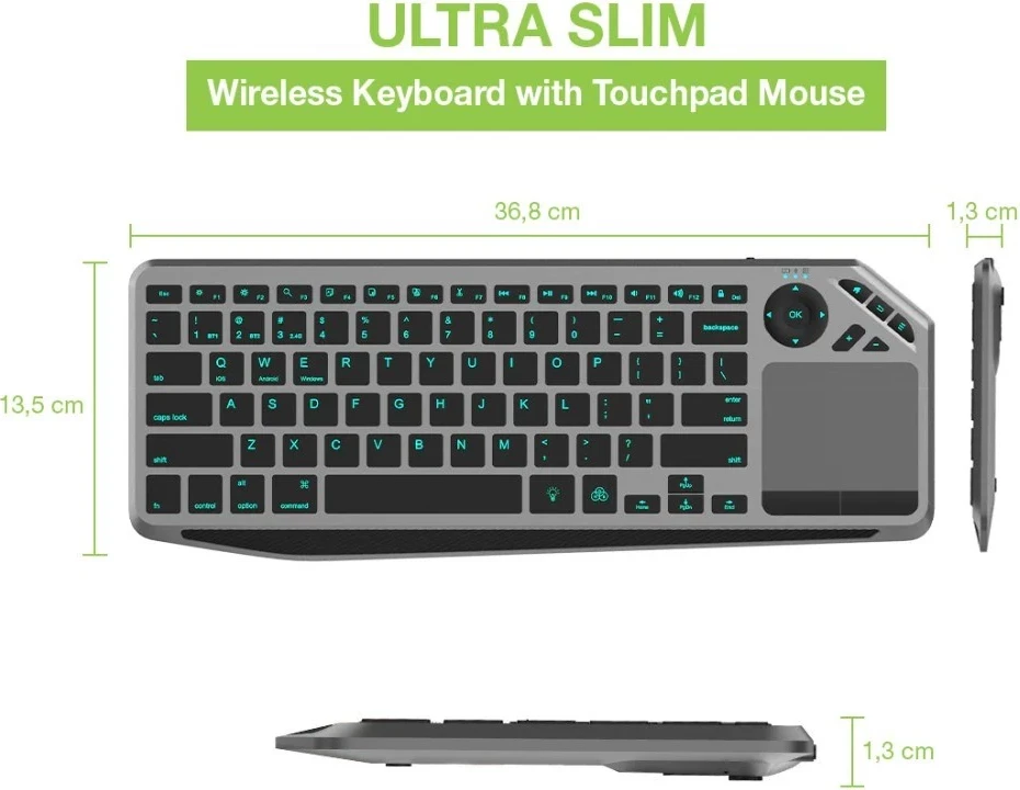 Tastierë TECHly ICTB9801TB, RF Wireless + Bluetooth, QWERTY US English, E zezë