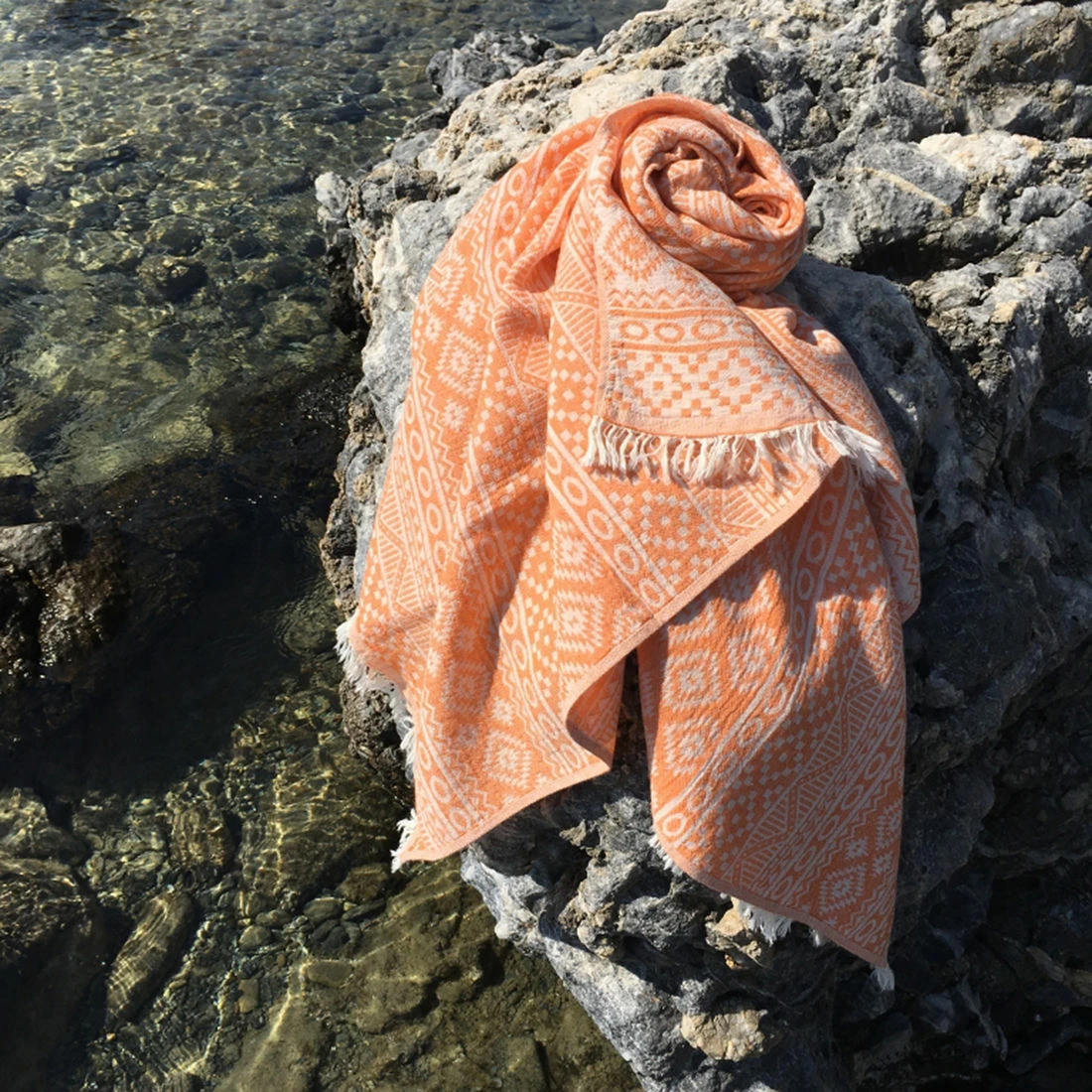 Peshqir plazhi Fouta, model qilimi, portokalli, Mijolnir, 90x170cm