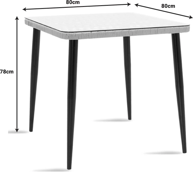 Set tavoline me karrige Naoki-Tanish, 3 copë,, metal, ngjyrë e zezë-pe natyrale-xham, 80x80x78cm
