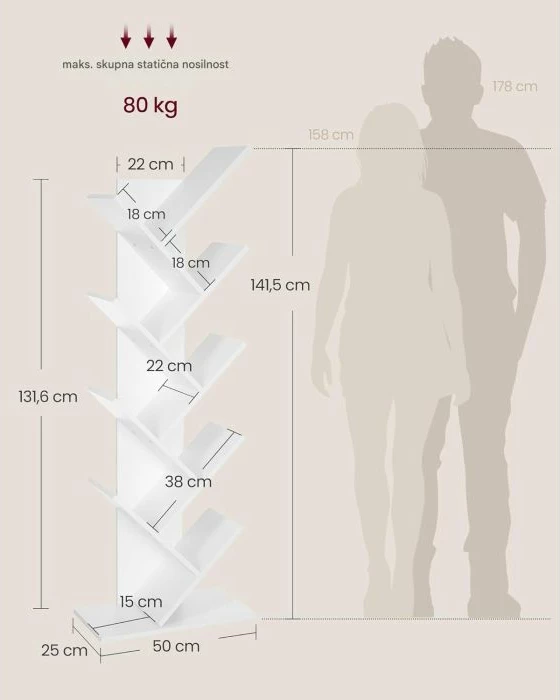 Raft librash VASAGLE LBC11WTV1, formë peme, 9 nivele, 50x25x141 cm, e bardhë