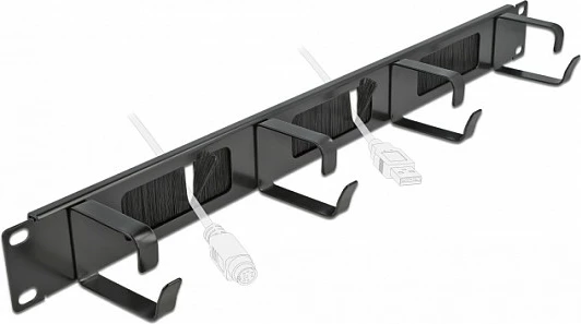 Panel furçë menaxhimi kabllosh DeLOCK 19" 1U me 4 grepë, i zi