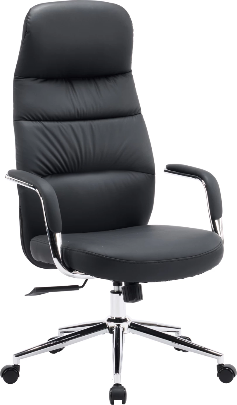 Karrige zyre TEETER, lëkurë PU e zezë, bazë kromi, 67x66x121cm