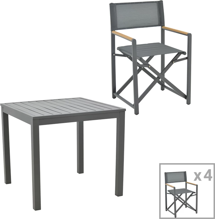 Set tavoline me karrige për terasë Kliton-Mabu, alumin, ngjyrë antracit, 80x80x74cm, 5 copë