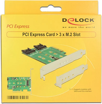 Kartë zgjerimi PCIe DeLOCK 89518, 3x M.2 (2x SATA + 1x PCIe), braketë standard/low-profile