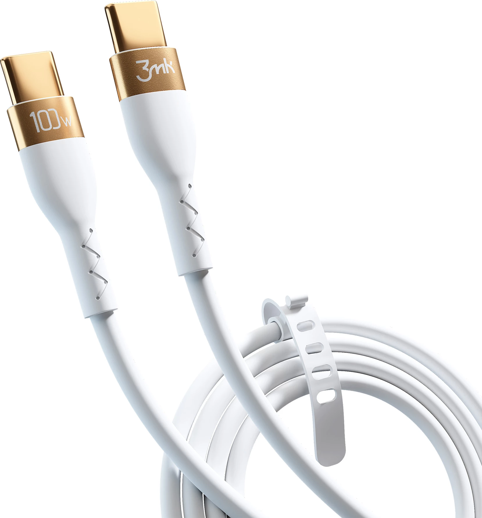 Kabllo USB-C në USB-C 3mk Hyper Silicone Cable, 2m, 100W, e bardhë