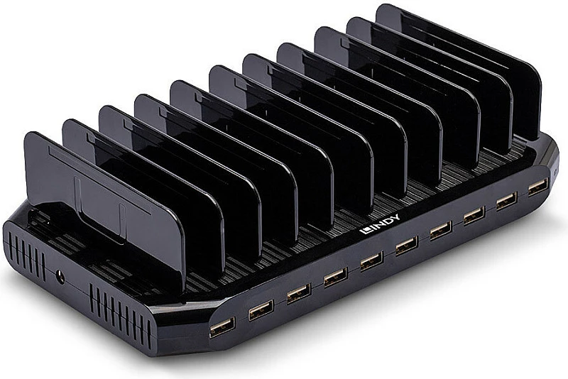 Stacion karikimi USB LINDY 10-Port 96W, USB-A, freestanding, i zi