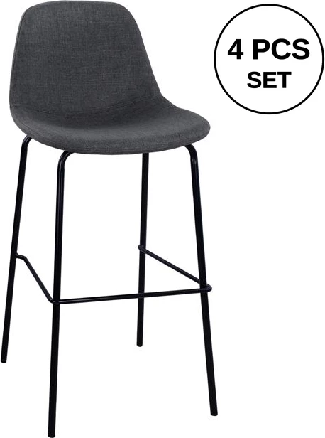 Karrige për bar me kornizë metalike dhe pëlhurë ngjyrë gri 47x50x106cm FH8579.10, set prej 4 copë