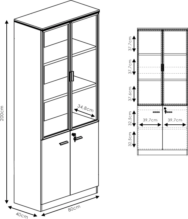 Dollap profesional për zyre, ngjyrë arre dhe antracit, Oscar, 160x40x200cm