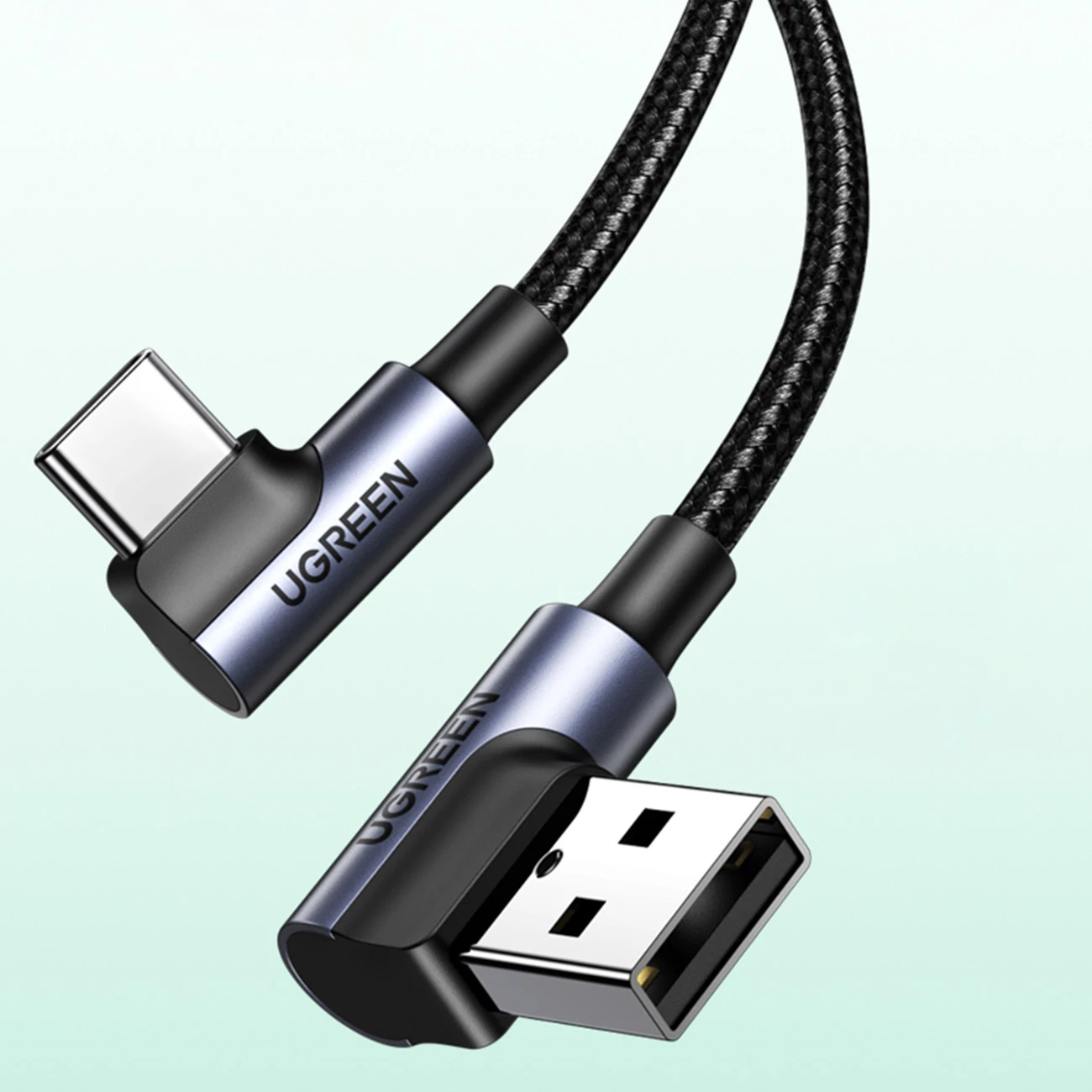 Kabllo Ugreen USB C në USB 2.0, 3m, 3A, kënd 90°, e zezë