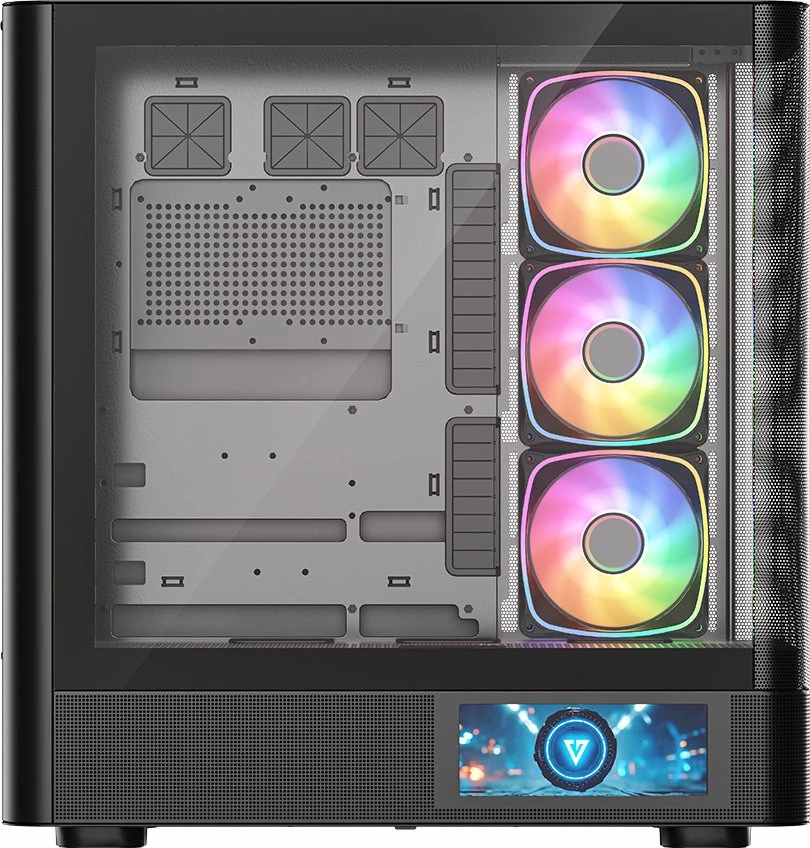 Kasë Modecom Volcano AQ400 ARGB (MC-A-AQ400-4FA-B) Midi Tower ATX/mATX/ITX, ekran LCD, 4x120mm ARGB, USB-C, e zezë