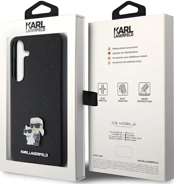 Mbështjellës Karl Lagerfeld Saffiano Karl&Choupette Pin për Samsung Galaxy S24+ S926, i zi