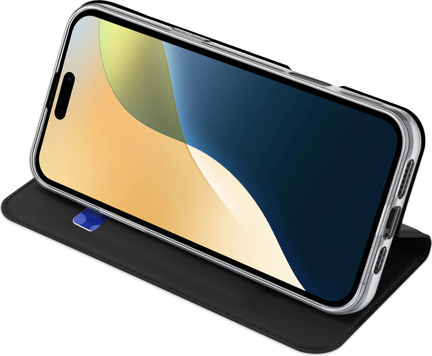 Mbështjellës Dux Ducis Skin Pro për iPhone 16 Plus, me kapak, xhep për kartela, e zezë