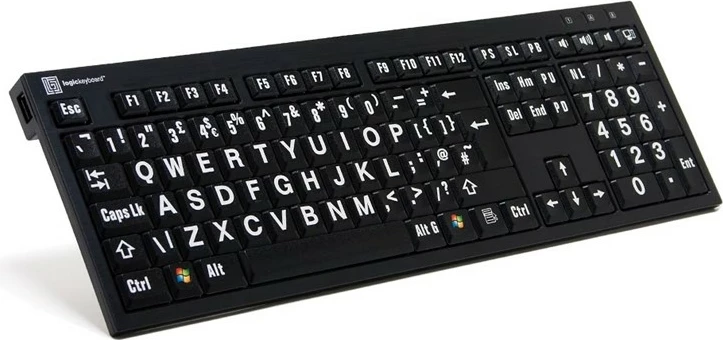 Tastierë LogicKeyboard XL-Print, FR, shkronja të bardha të mëdha, PC, e zezë