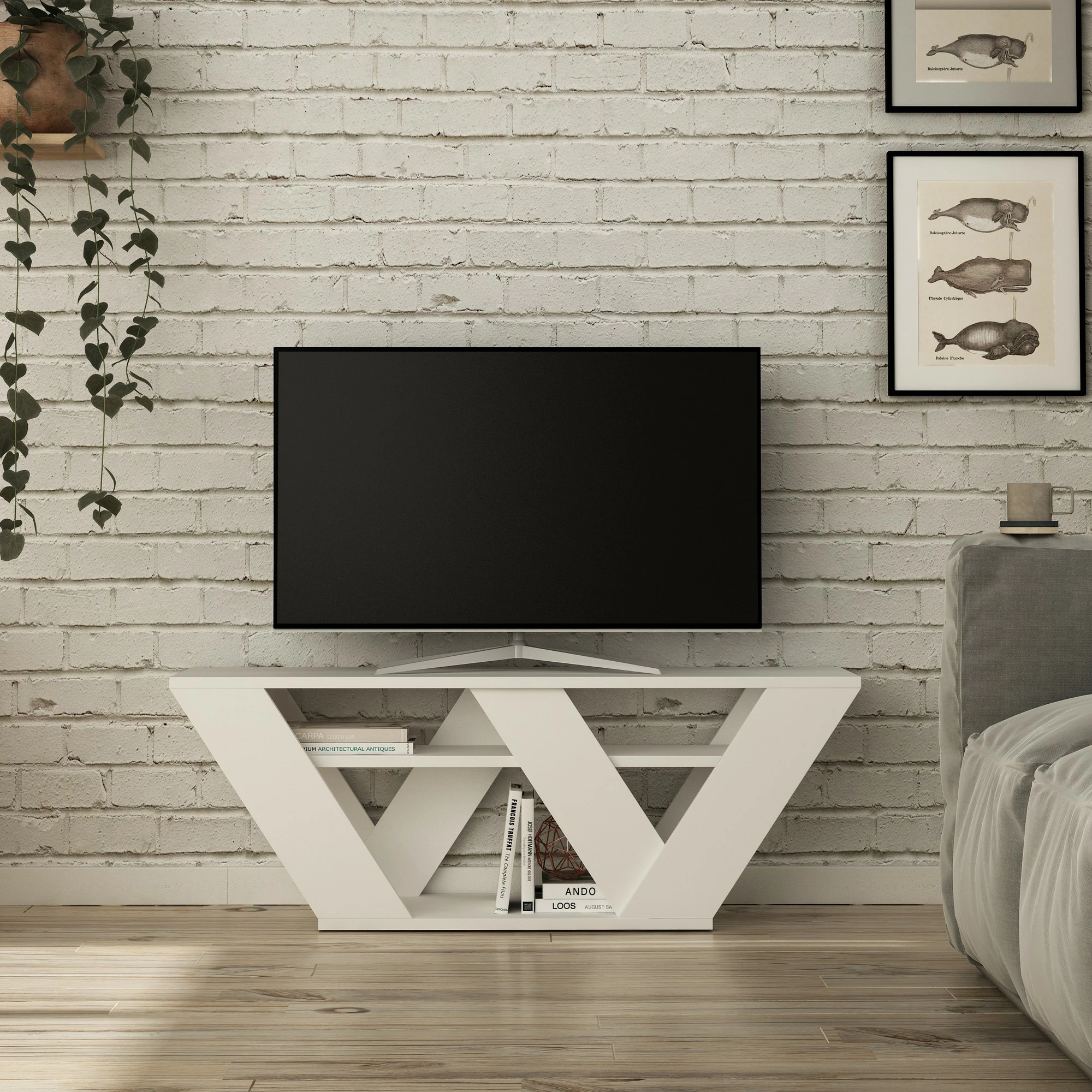 Komodë TV Skye Decor, e bardhë, Pipralla
