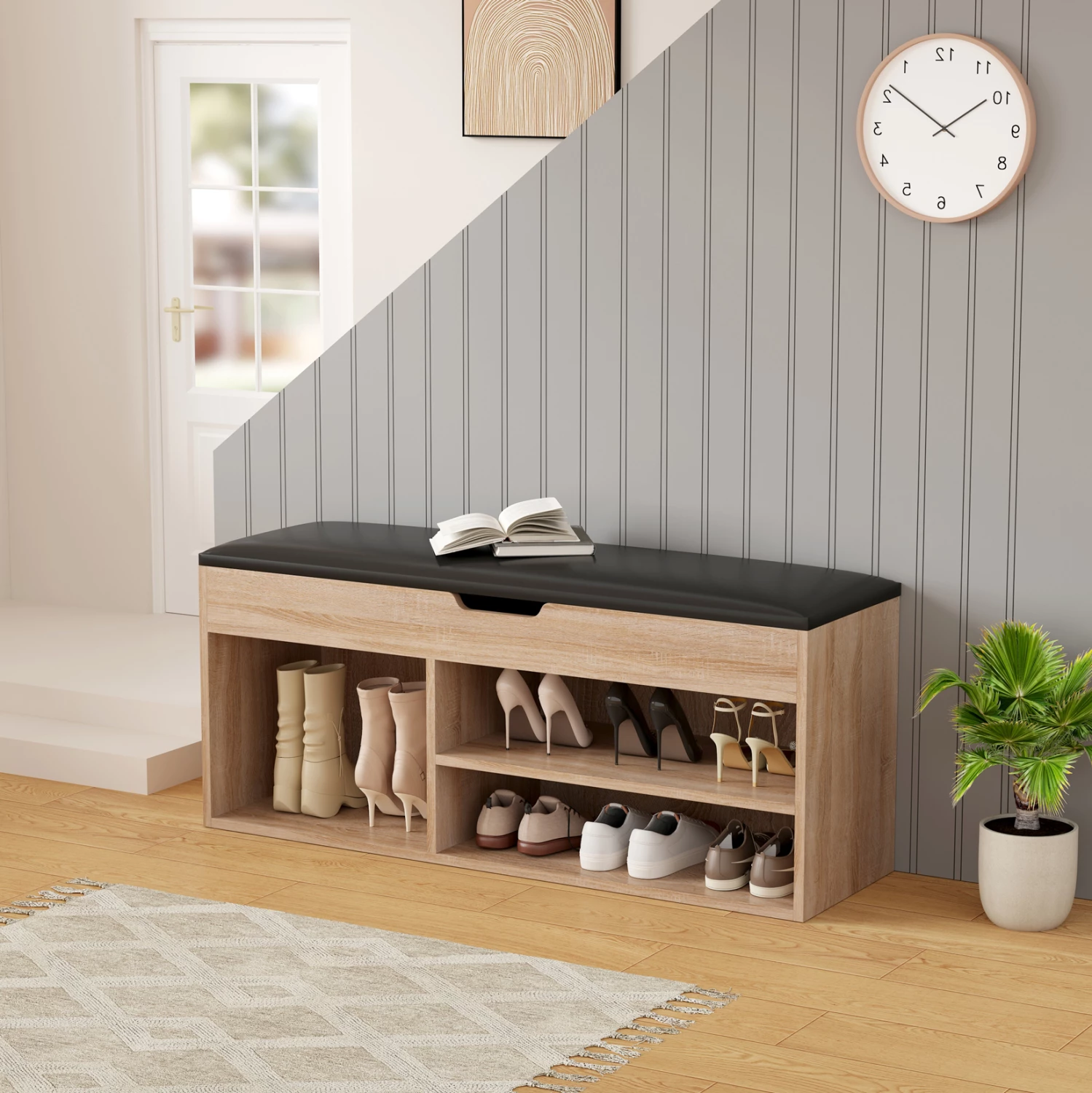 Raft këpucësh me ulëse ROMIR FH2478.01 melaminë ngjyrë sonama-kafe 100x30x44Hcm