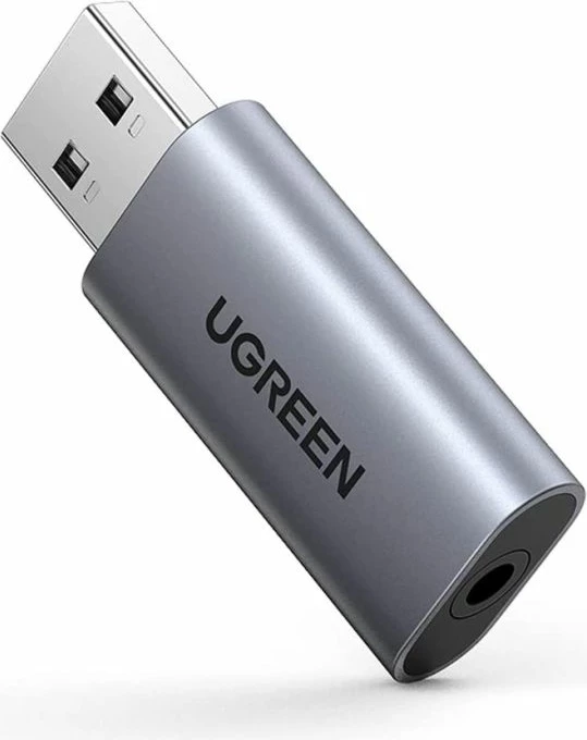 Adapter audio USB UGREEN 80864, USB 2.0 në 3.5mm TRRS (dëgjim + mikrofon), ALC4030, argjendtë