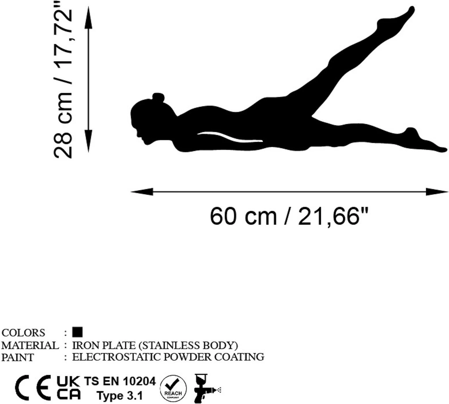 Aksesor dekorativ metalik për mur, Wallity, Yoga 15, ngjyrë e zezë, 60x28cm