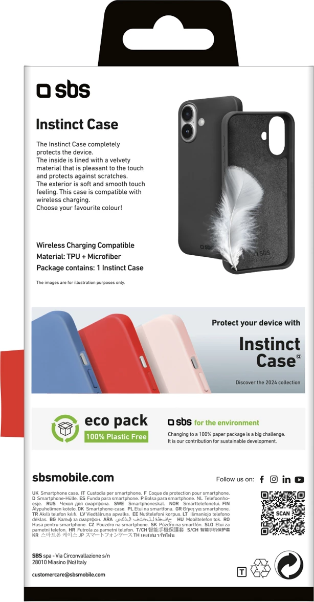 Mbështjellës SBS Instinct për iPhone 16 Plus, TPU me mikrofibër, i zi, në kuti