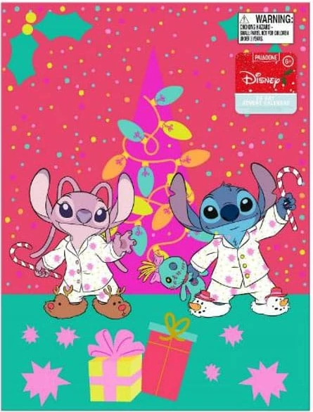 Kalendar adventi me artikuj shkrimi Disney Stitch Paladone, 24-ditor, set 32 copë, rozë