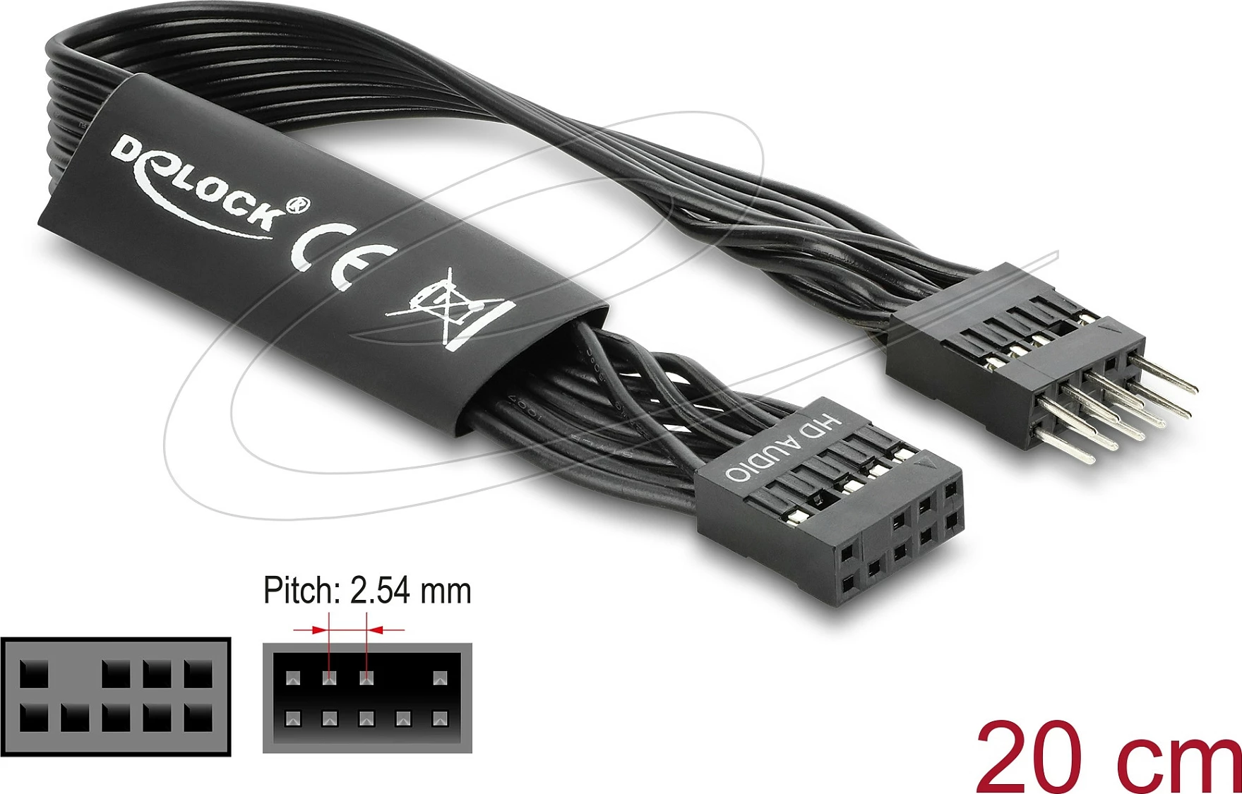 Kabllo audio HD DeLOCK 86049, 20 cm, 9-pin Male/Female, e zezë