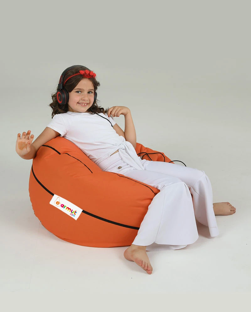 Puf kopshti për fëmijë, formë basketbolli, ngjyrë e kuqe qeramike, Atelier del Sofa