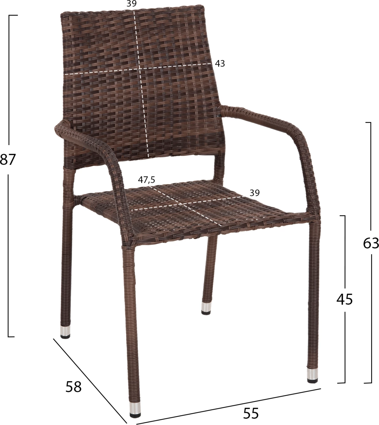 Karrige për jashtë MORNER, metal-kafe, 55x58x87H