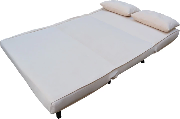 Divan-krevat Josuane, dy vendesh, kadife bezhë, këmbë druri të zeza, 122x80x81cm