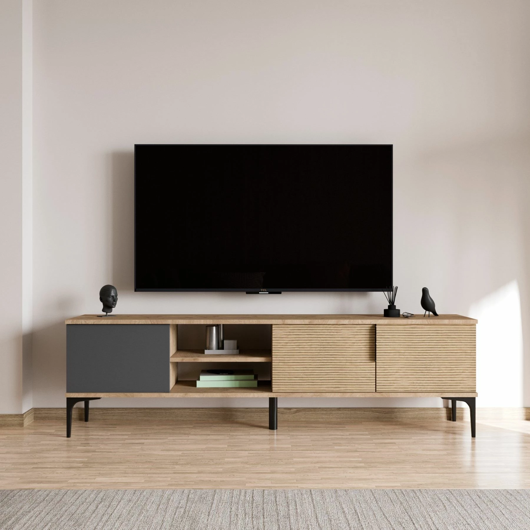 Komodë TV Hanah Home, ngjyrë antracit dhe lis, Tarz