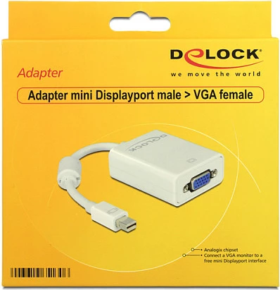 Adapter DeLOCK mini DisplayPort në VGA, 0.18 m, 1080p, i bardhë
