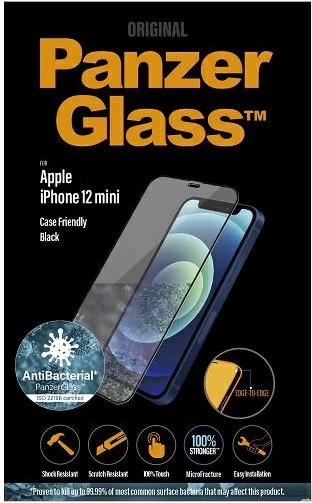 Xham i temperuar PanzerGlass E2E Super+ Microfracture për iPhone 12 mini, me kornizë të zezë