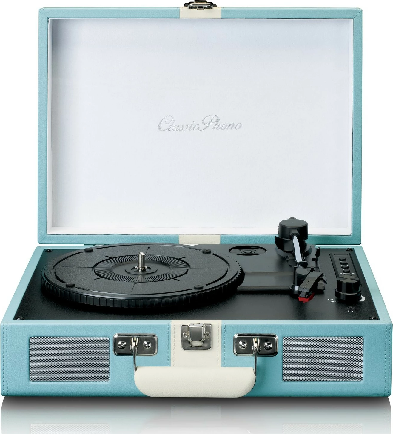 Gramafon Lenco TT-110, Bluetooth, 2 altoparlantë, ngjyrë blu/bardhë
