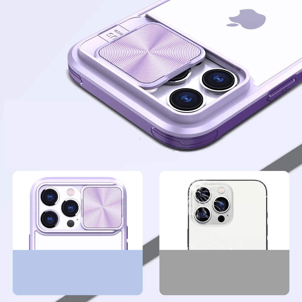 Mbështjellës silikoni ONASI për iPhone 15 Pro, me mbrojtje kamere (lens cover), i hollë, transparent/vjollcë