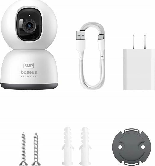 Kamerë sigurie e brendshme Baseus Security P1 Lite 2K, Wi‑Fi 2.4GHz, 3MP, Pan/Tilt 360°/90°, MicroSD deri 256GB, e bardhë