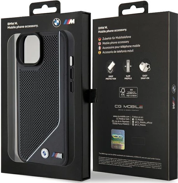 Mbështjellës BMW Perforated Twisted Line MagSafe për iPhone 15/14/13, i zi