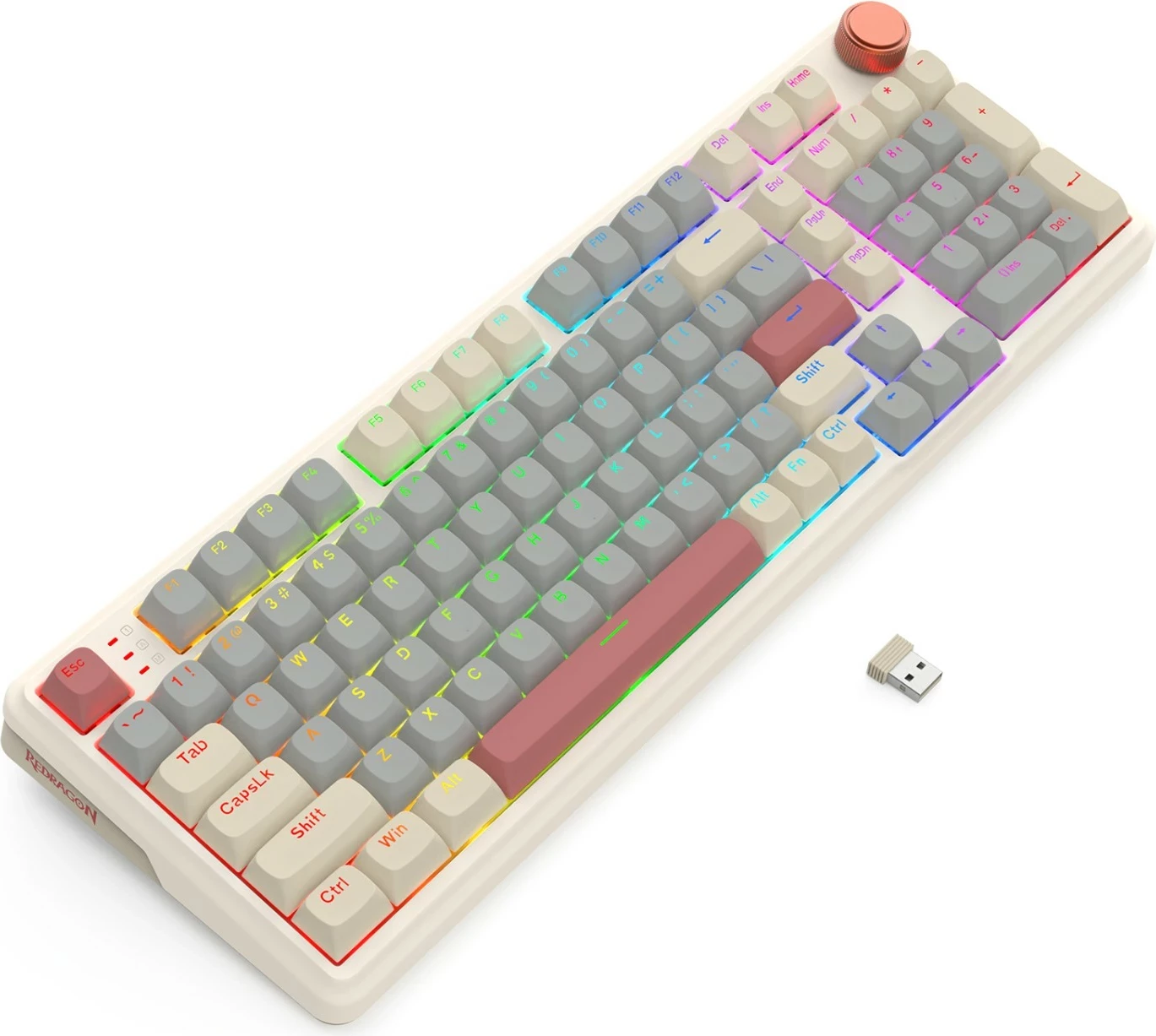 Tastierë gaming Redragon Eisa K768WGR-WL, mekanike 96% 99 taste, wireless Bluetooth/2.4G, RGB, hot-swap, 8000mAh, kafe