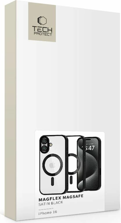 Mbështjellës Tech-Protect MagFlex për iPhone 16, MagSafe, Transparent me kornizë të zezë