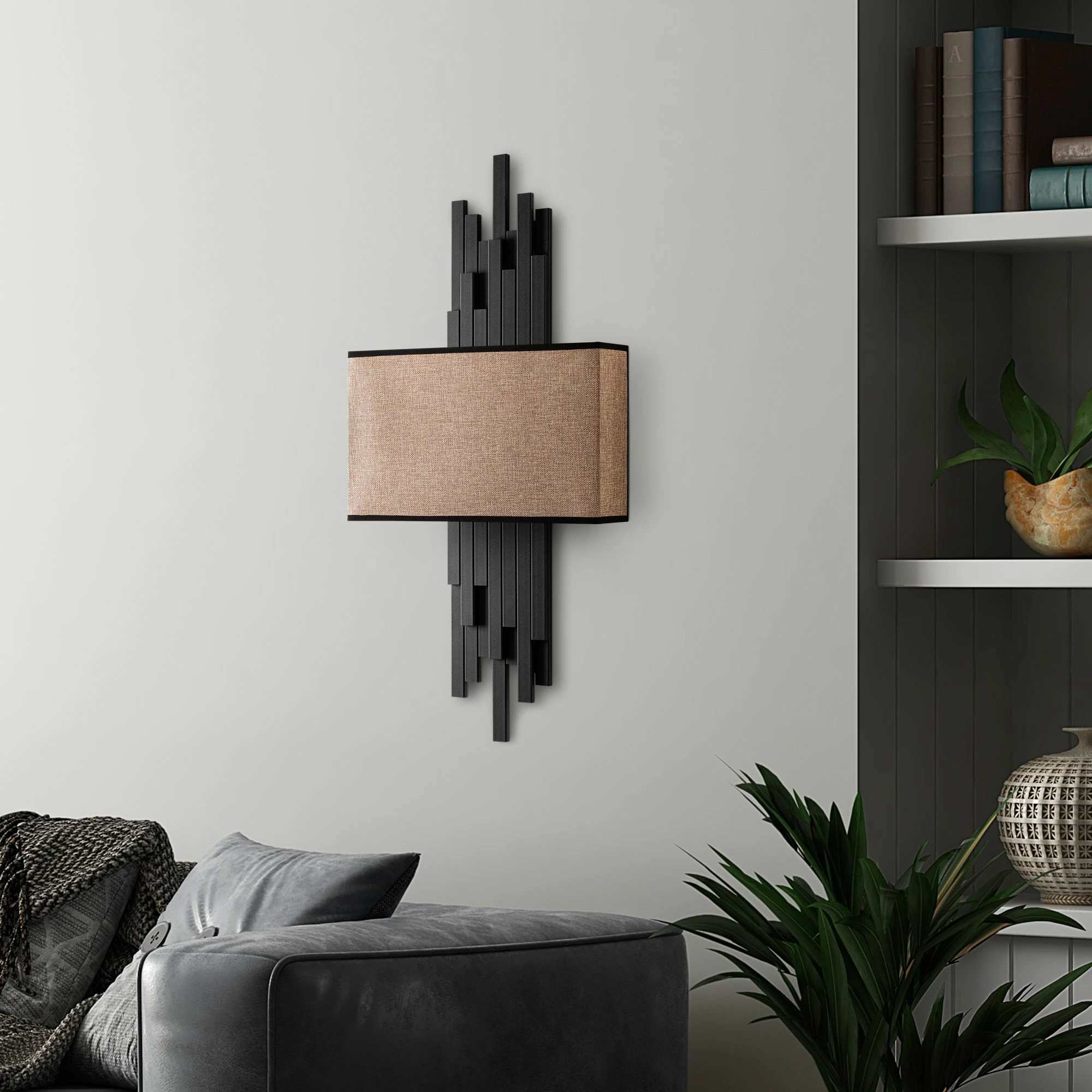 Llambë muri Opviq, Axıs - 15102, metal dhe pëlhurë, e zezë dhe kafe e çelët, 35x75x10 cm