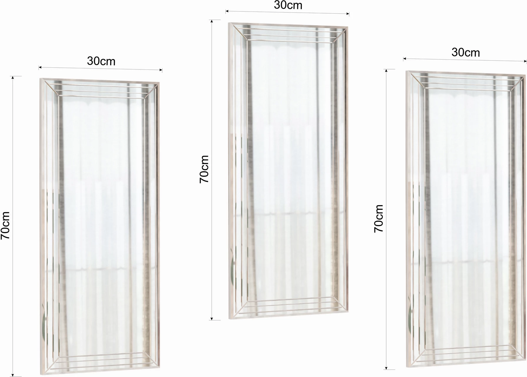 Set pasqyrash dekorative (3 copë), Hanah Home, Mini Neom, transparente
