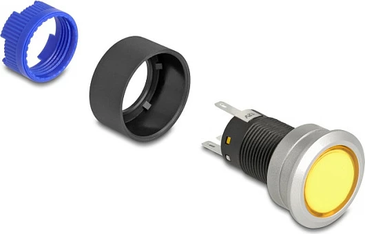 Switch me buton DeLOCK 22050, 22 mm, 230 V 3 A, IP60, zi/blu/argjend/verdhe