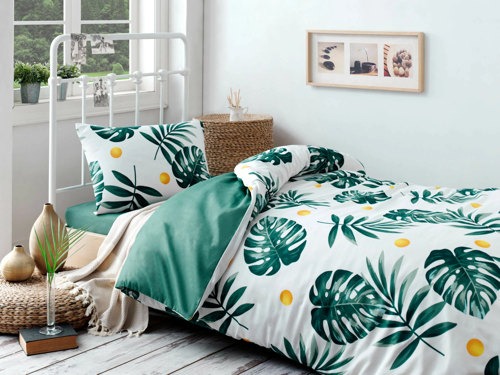 Set mbulesë për jorgan single L'essentiel, Monstera, ngjyrë e gjelbër
