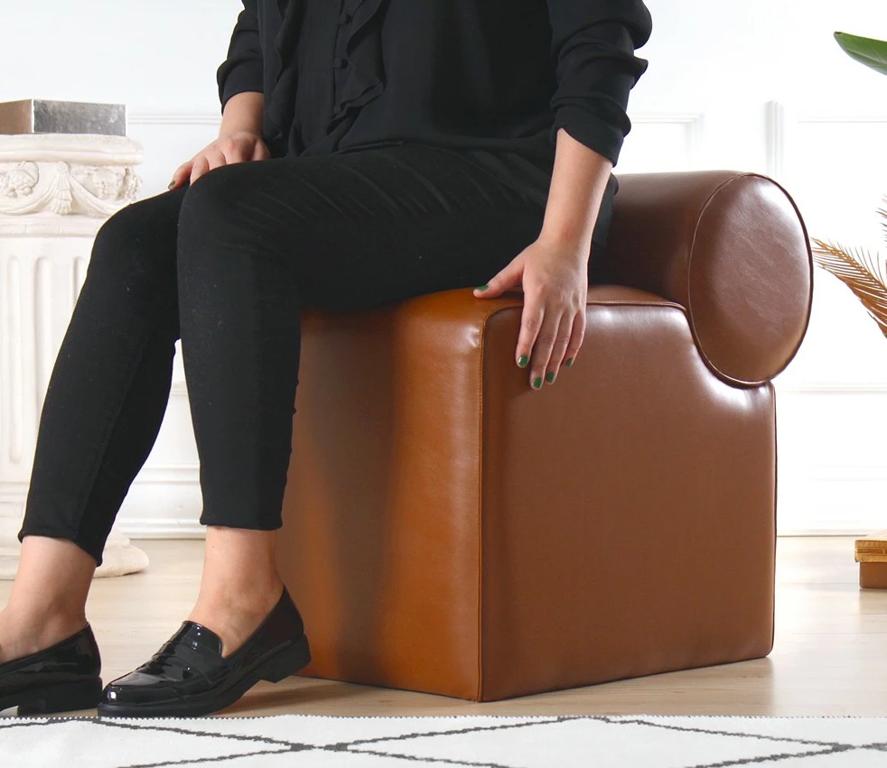 Puf lëkure artificiale, ngjyrë kafe, Atelier del Sofa, Rohin