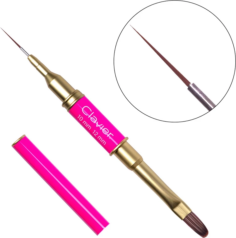 Furçë për dekorim dhe xhel Clavier dy anëshe 10mm dhe 12mm #12 për femra magenta, 1 copë